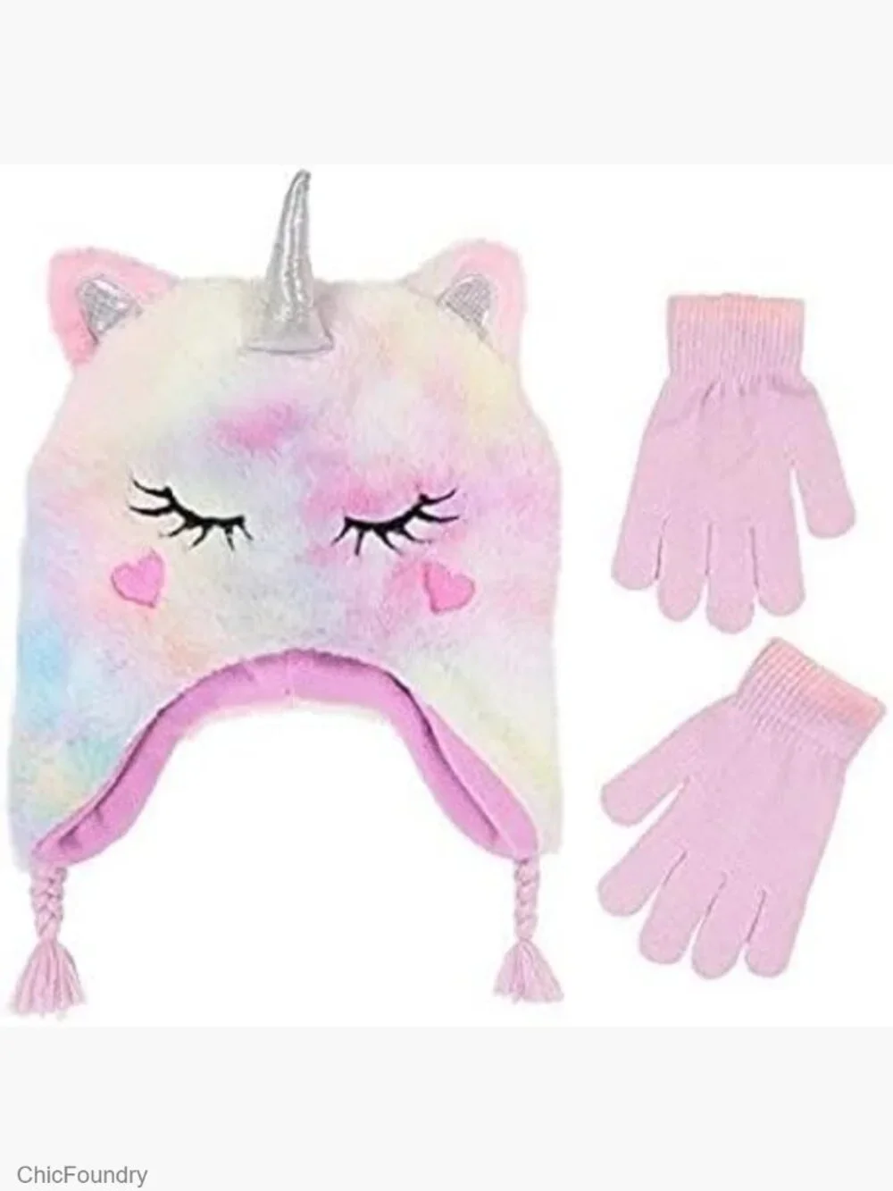 Toddler Winter Hat and Gloves Set for Ages 2-7 Boys Girls Fleece Lined Knit